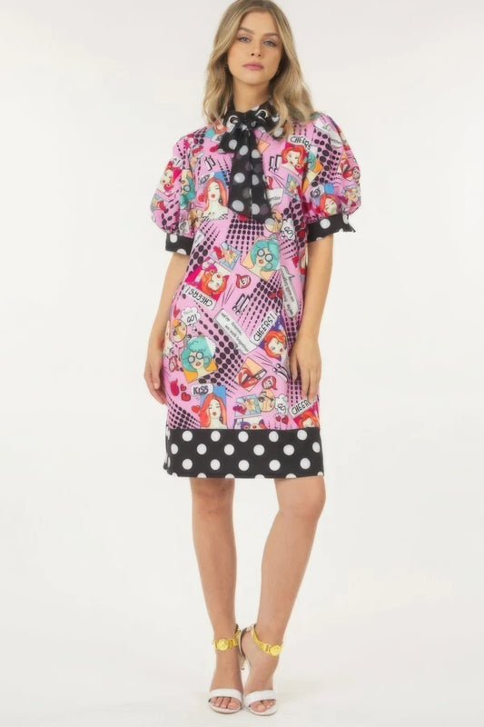 Print Midi Dress With Polka Dot Finish - ZumBuys