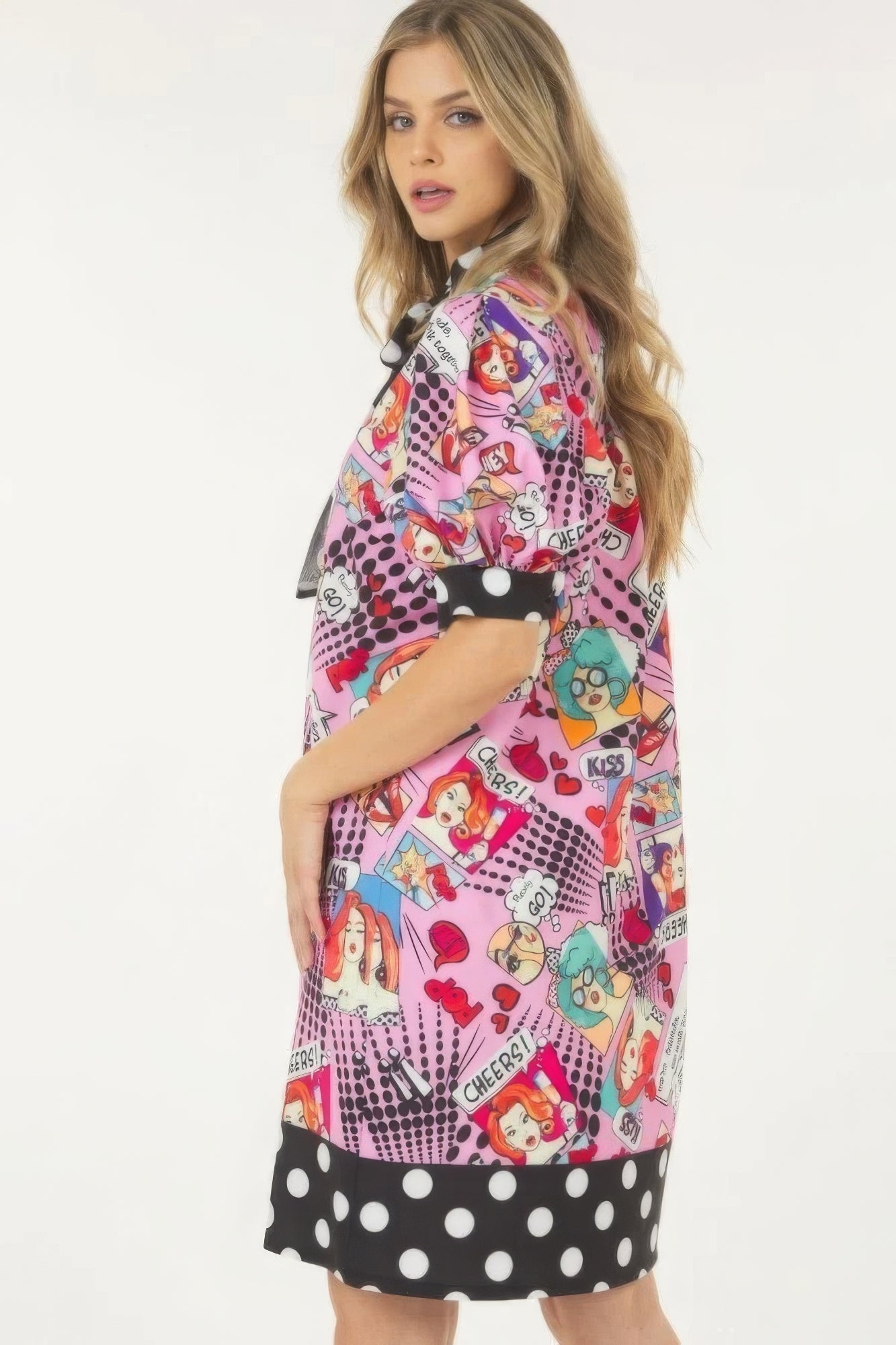 Print Midi Dress With Polka Dot Finish - ZumBuys