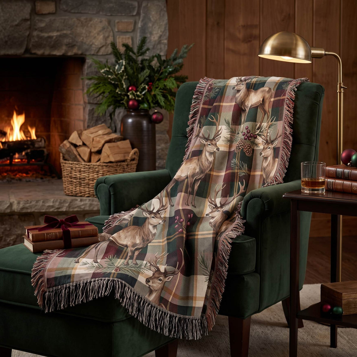 Reindeer Plaid Rhapsody Woven Blanket - ZumBuys