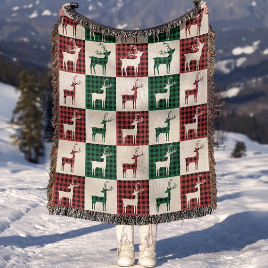 Reindeer Plaid Rhapsody Woven Blankets - ZumBuys