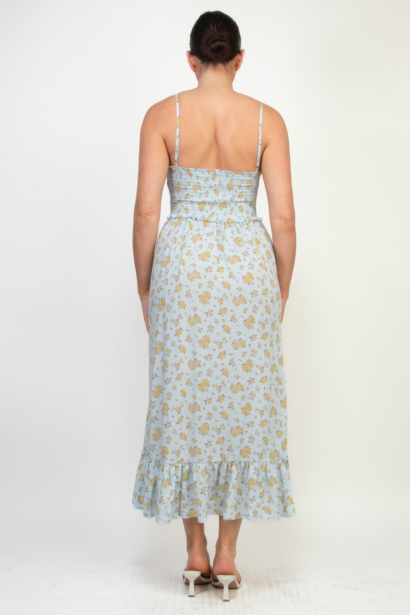 Ruched Ditsy Ruffled Hem Dress - ZumBuys