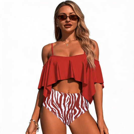 Ruffle Tankini Swimsuit – High Waisted Two Piece Women’s Swimwear Set - ZumBuys