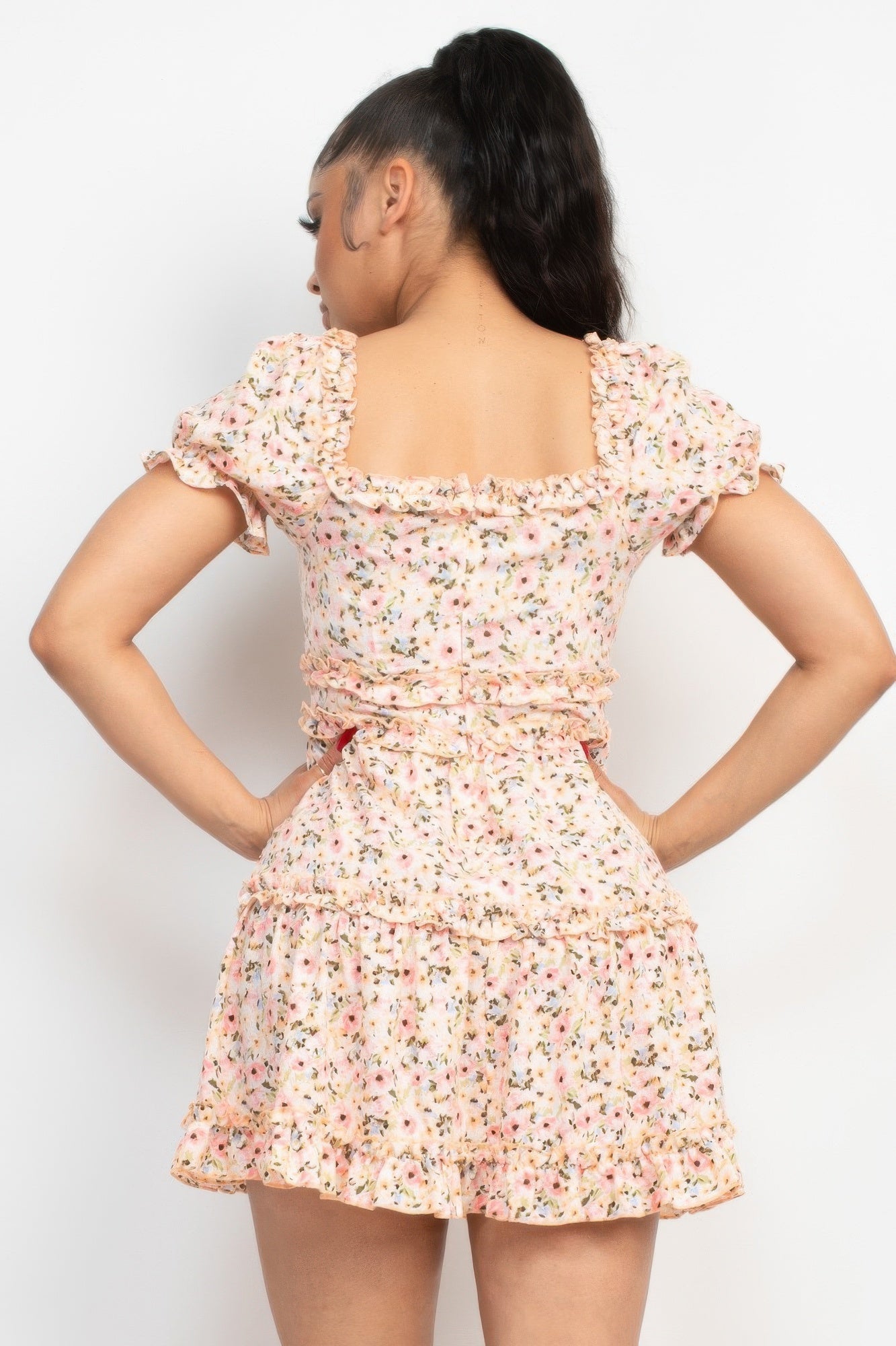 Ruffled Floral Puff Sleeve Dress - ZumBuys