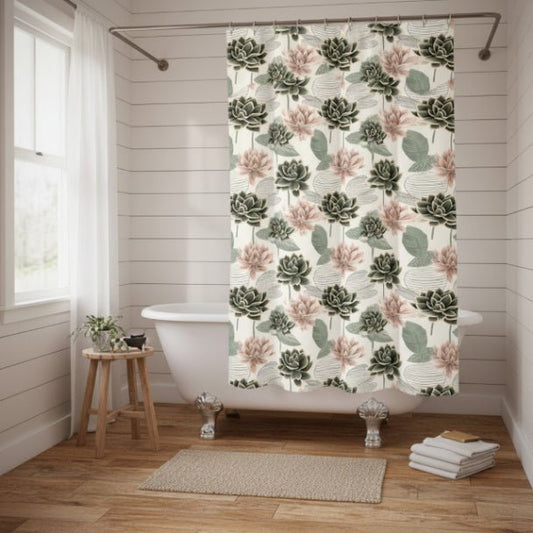 Sage & Blush Lotus Garden Shower Curtain - ZumBuys