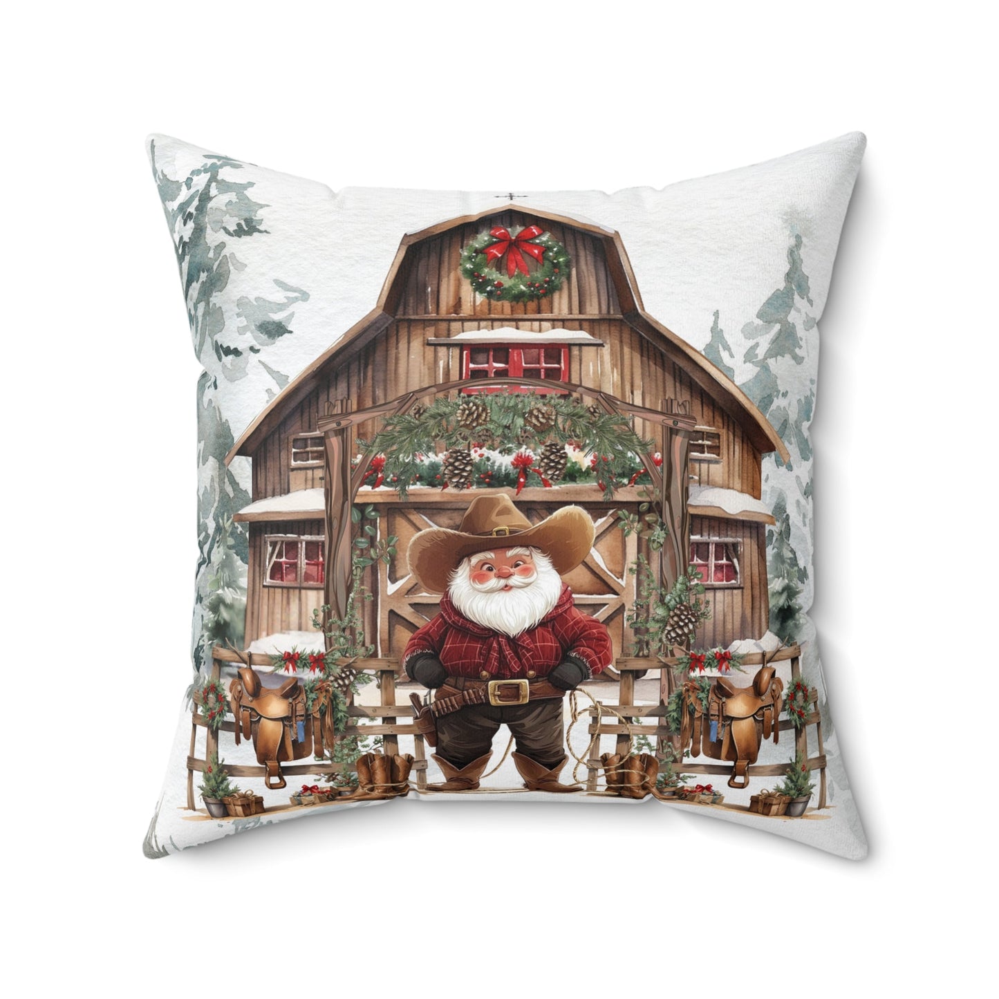 Santa's Western Wonderland Square Pillow - ZumBuys
