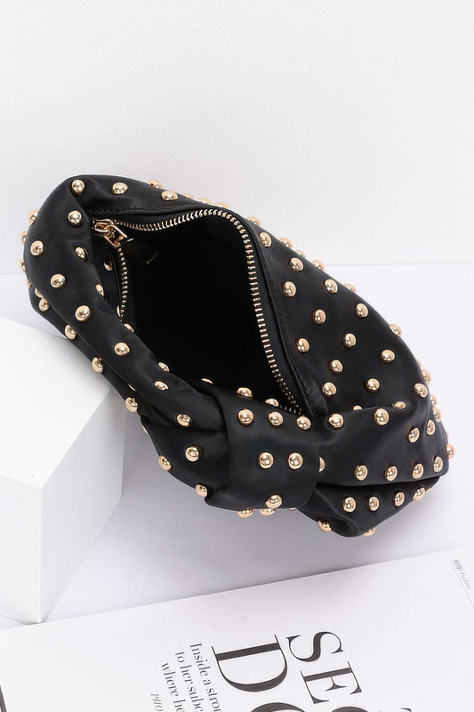Satin Metal Studded Hobo Bag - ZumBuys