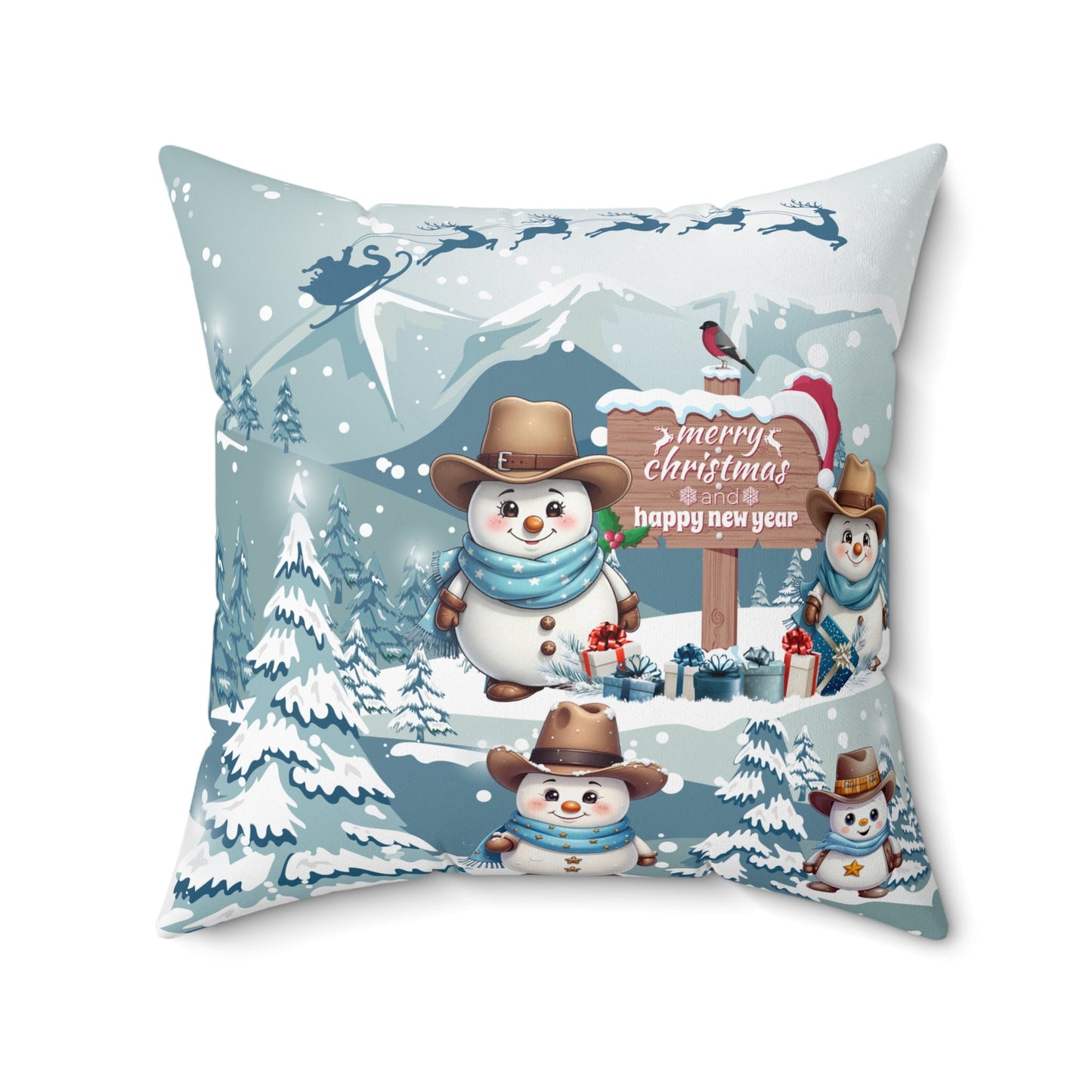Snowy Cowboy Holiday Square Pillow - ZumBuys