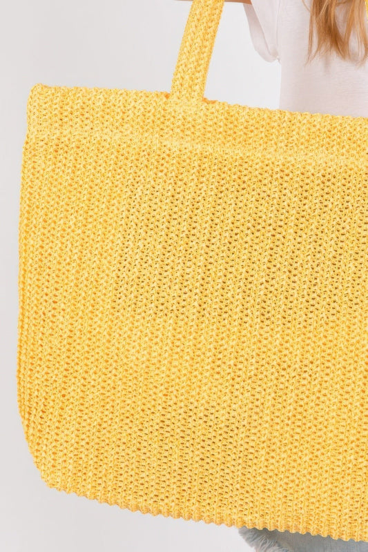 Solid Crochet Straw Bag - ZumBuys