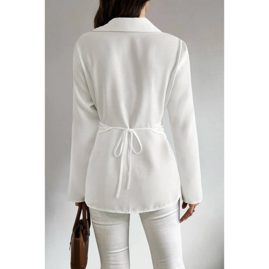 Solid Crossed Button Long Sleeve Blouse - ZumBuys