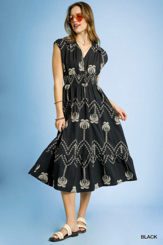 Tropical Breeze Embroidered Midi Dress - ZumBuys