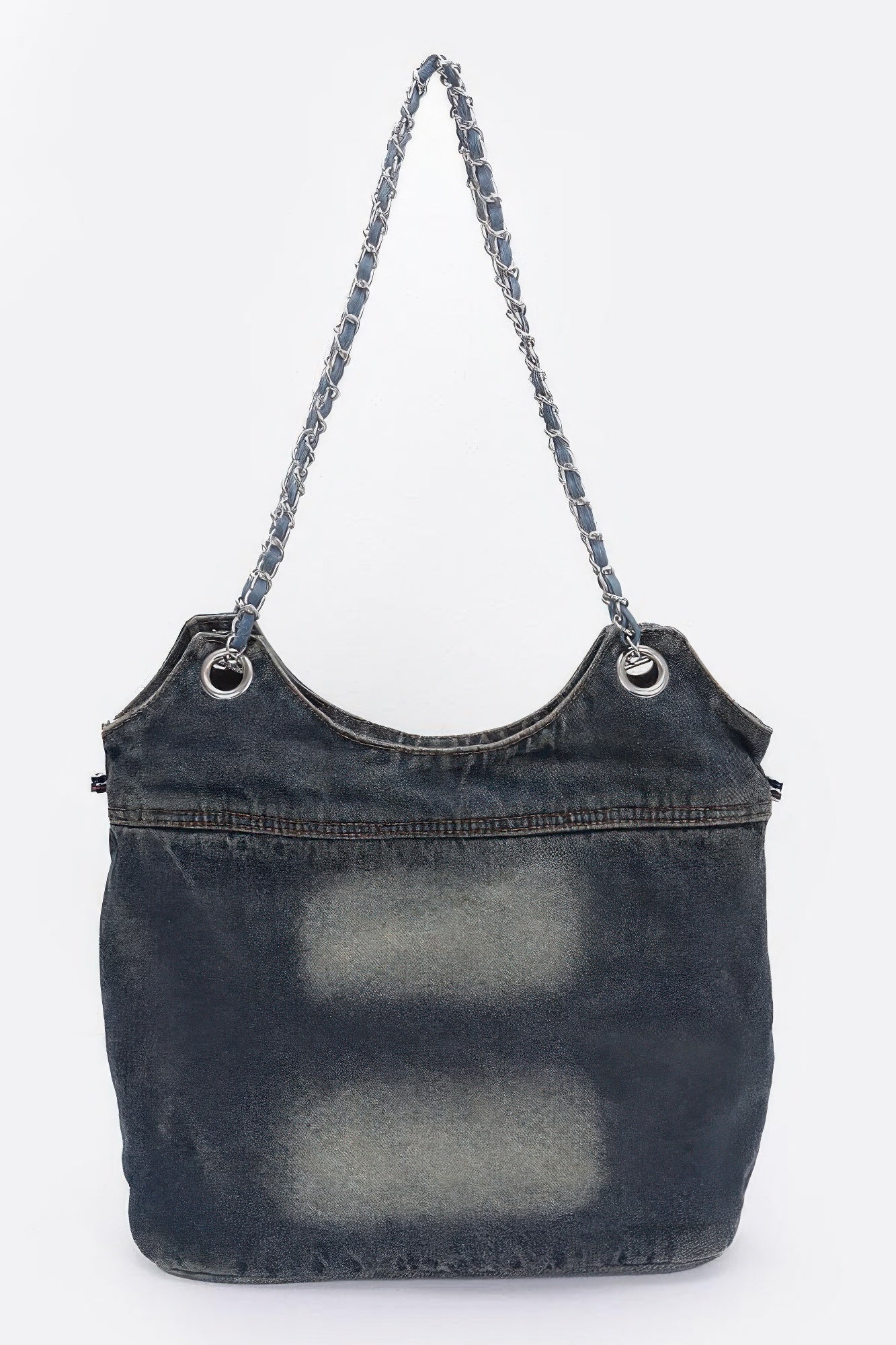 Washed Denim Double Pockets Tote Bag - ZumBuys