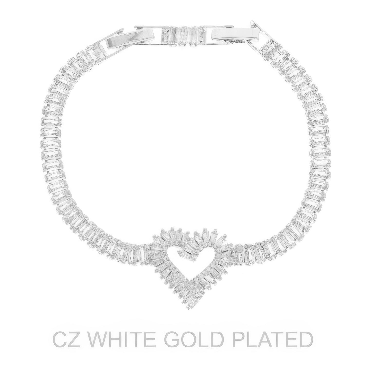 White Gold Plated Cz Heart Bracelet - ZumBuys