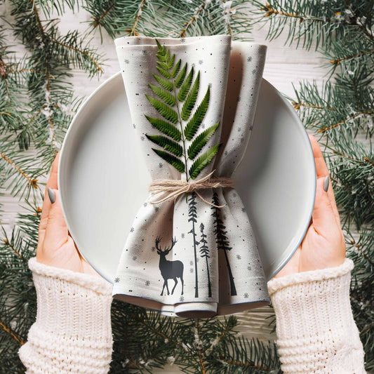 Winter Snow Deer Cloth Napkin Set of 4 - ZumBuys