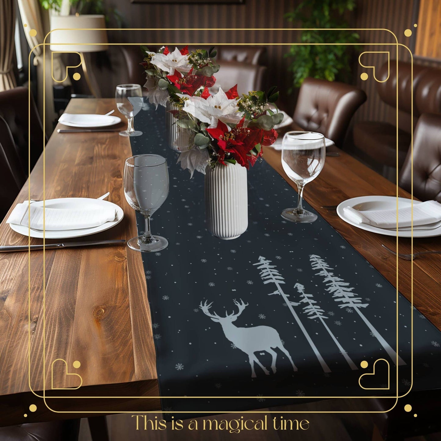 Winter Snow Deer Table Runner (Cotton, Poly) - ZumBuys