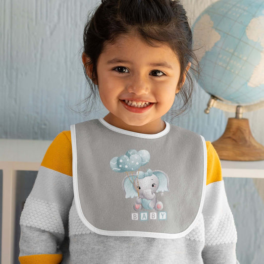Baby Elephant Contrast Trim Jersey Baby Bib - ZumBuys
