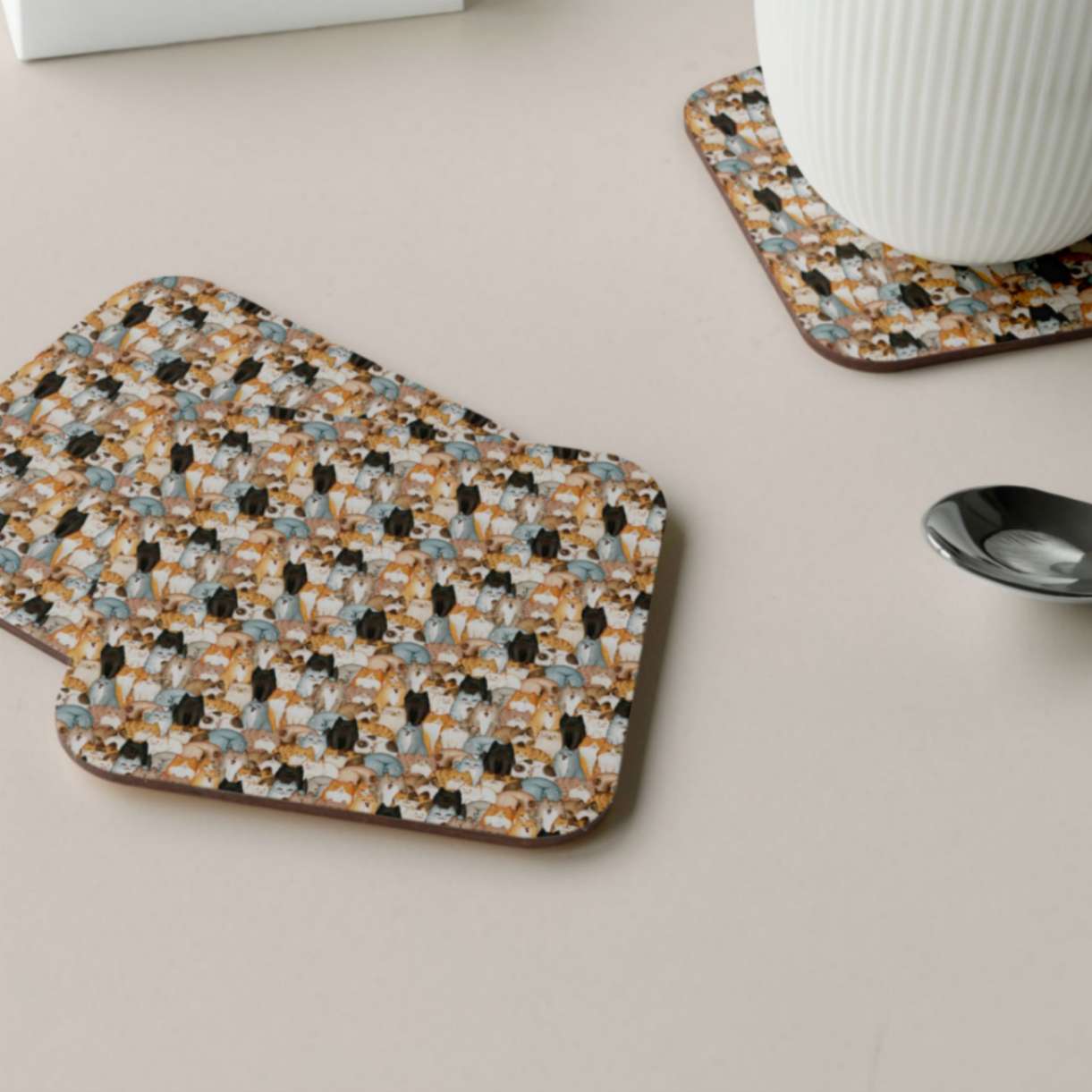 Cat Craze Corkwood Coaster Set - ZumBuys