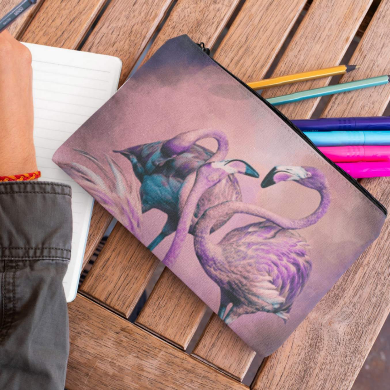 Glitzy Flamingos Accessory Pouch - ZumBuys