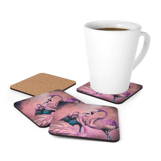 Glitzy Flamingos Corkwood Coaster Set - ZumBuys