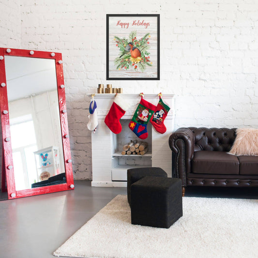 Happy Holiday Birds Framed Artwork - ZumBuys