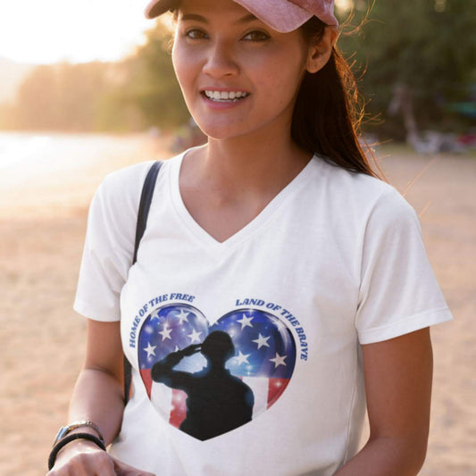 Proud Salute Women's Jersey Short Sleeve V-Neck Tee - ZumBuys