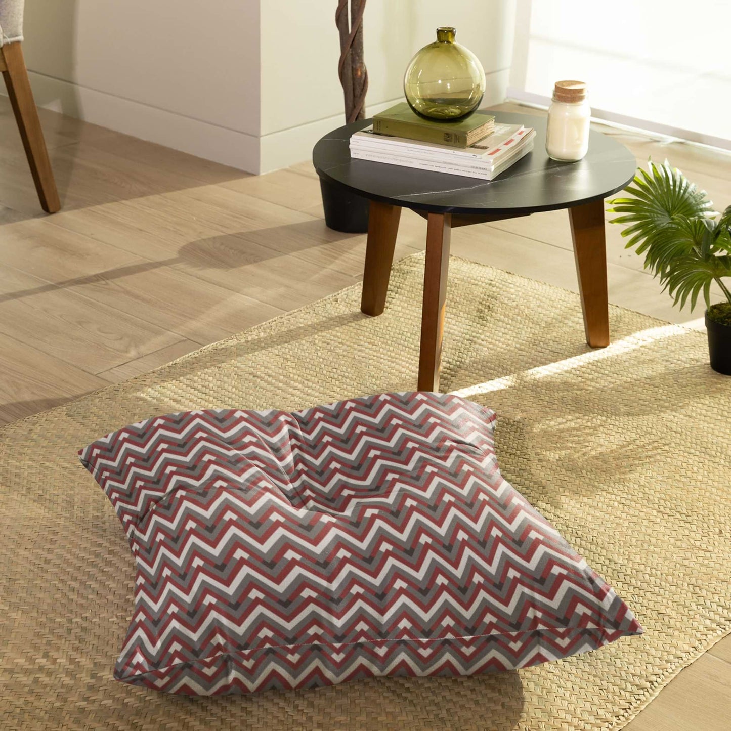 Red Chevron Allure Tufted Floor Pillow, Square - ZumBuys