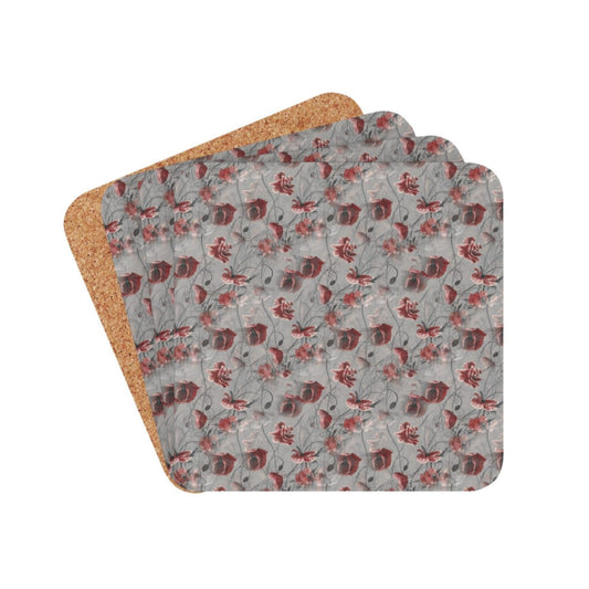 Red Flower Haze Corkwood Coaster Set - ZumBuys