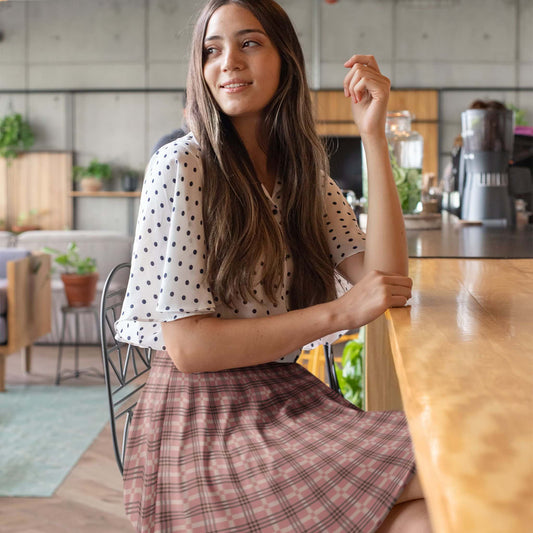 Rose Gold Plaid Women's Skater Skirt - ZumBuys