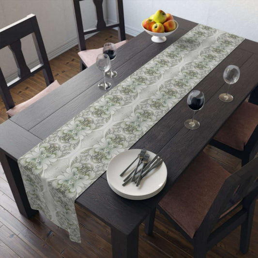 Sterling Green Plume Table Runner (Cotton, Poly) - ZumBuys