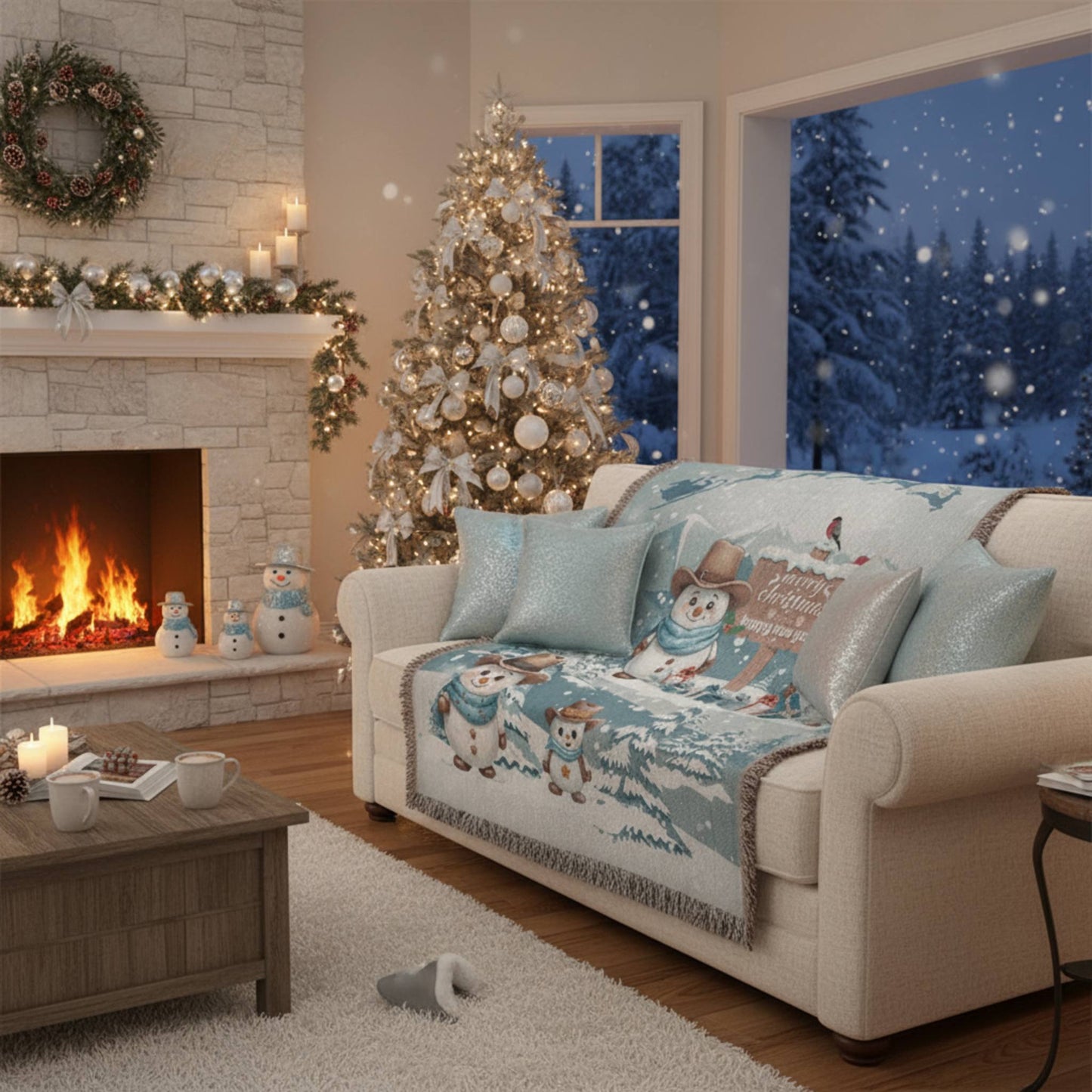 Snowy Cowboy Holiday Woven Blankets