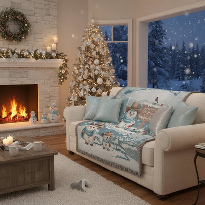 Snowy Cowboy Holiday Woven Blankets