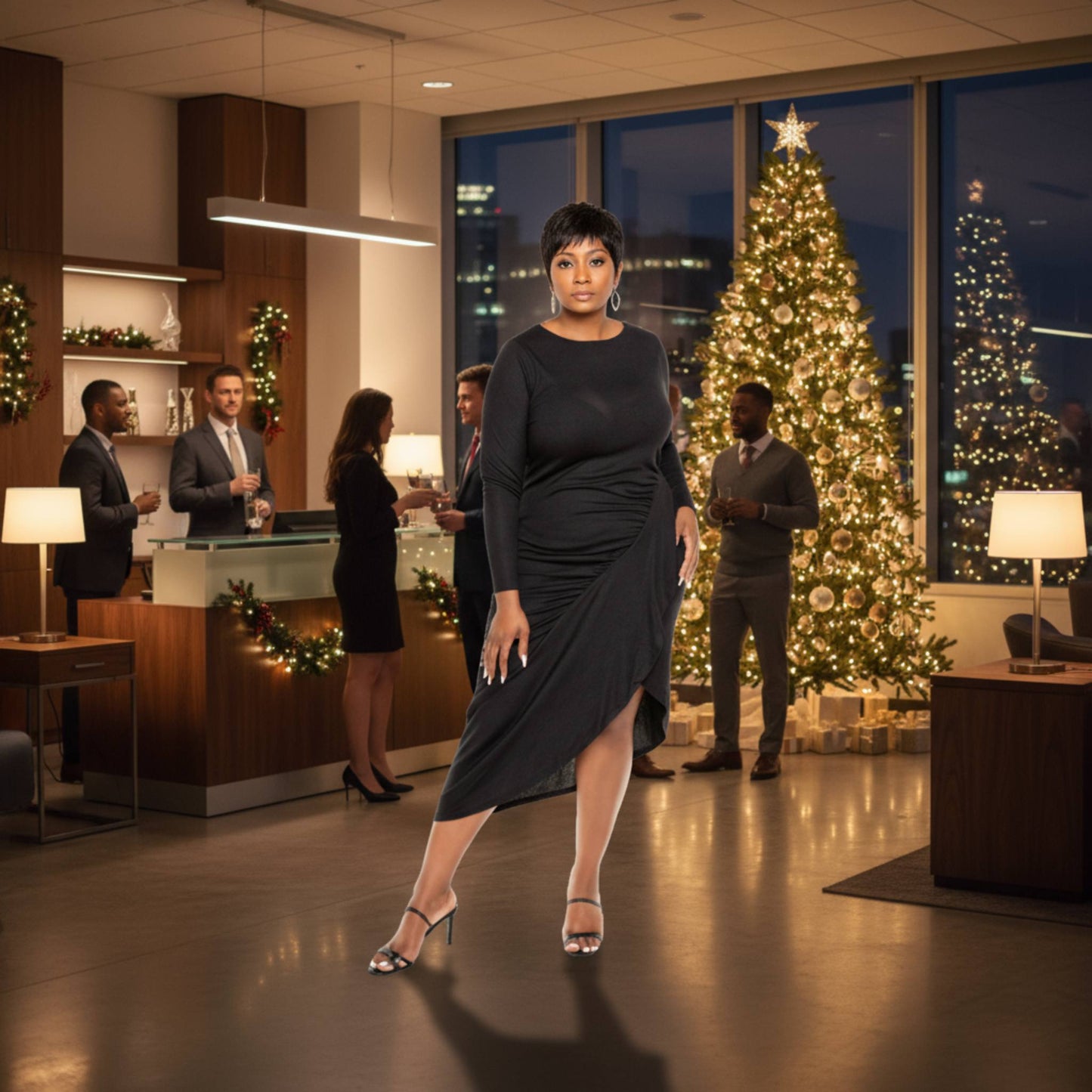 Asymmetrical Sweater Dress With Waterfall Ruffle