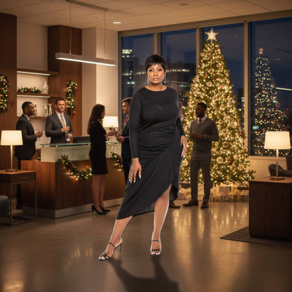 Asymmetrical Sweater Dress With Waterfall Ruffle