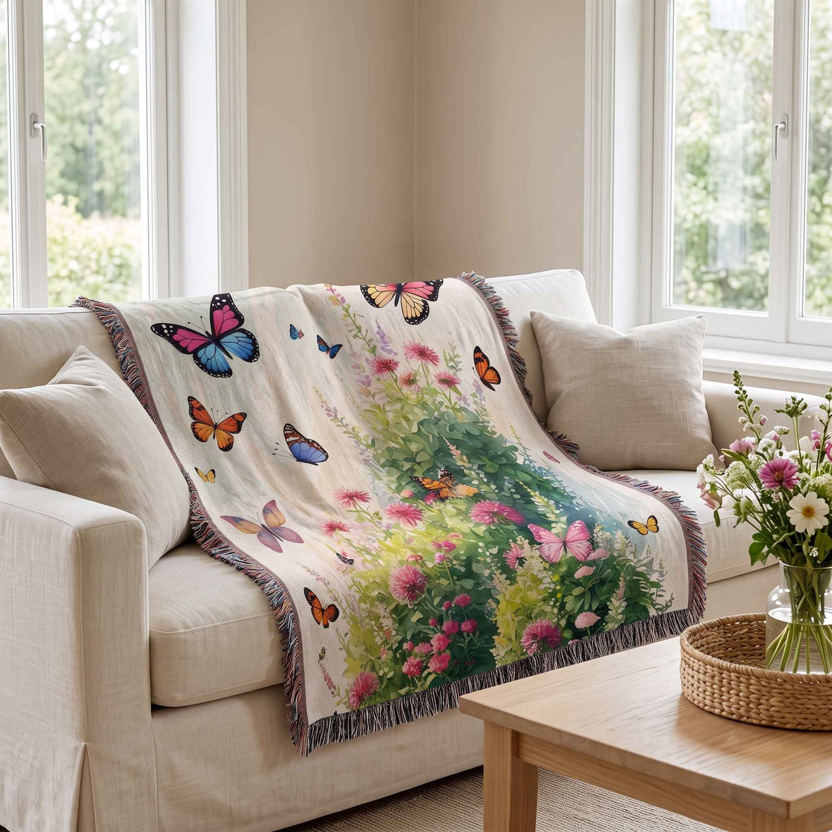 Butterfly Blooms Woven Blanket