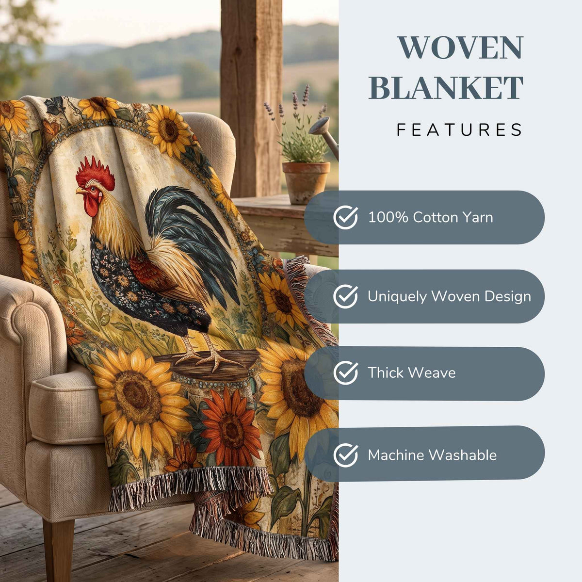 Cluck and Bloom Woven Blanket