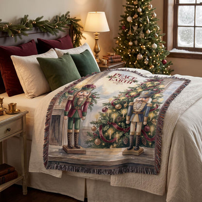 Festive Nutcracker Greetings Woven Blanket