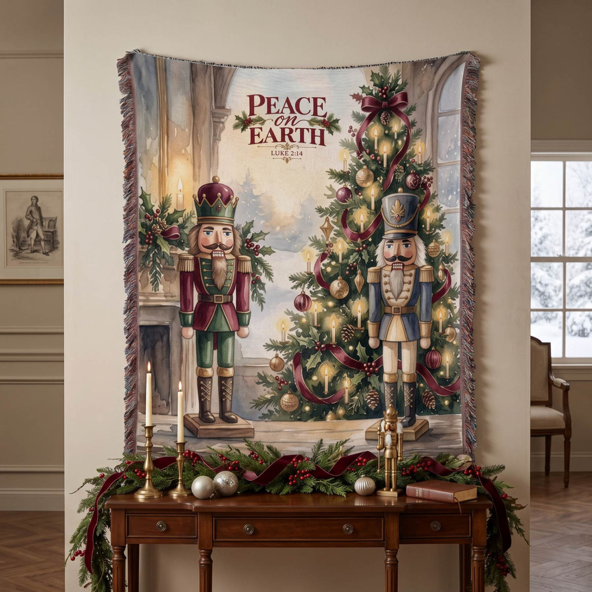 Festive Nutcracker Greetings Woven Blanket