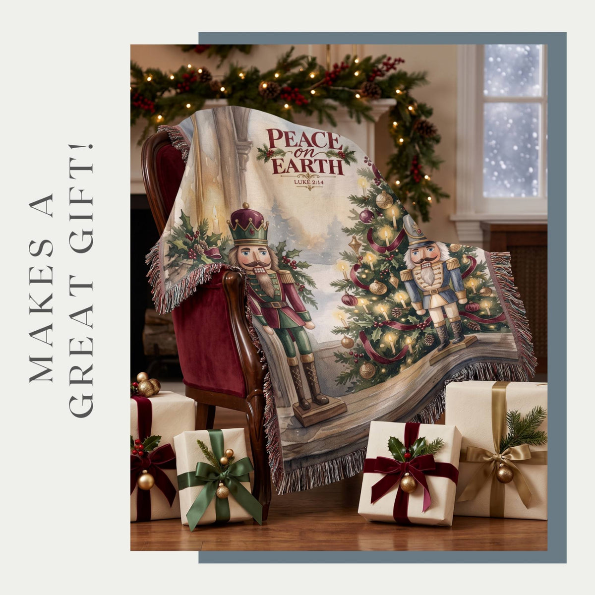 Festive Nutcracker Greetings Woven Blanket