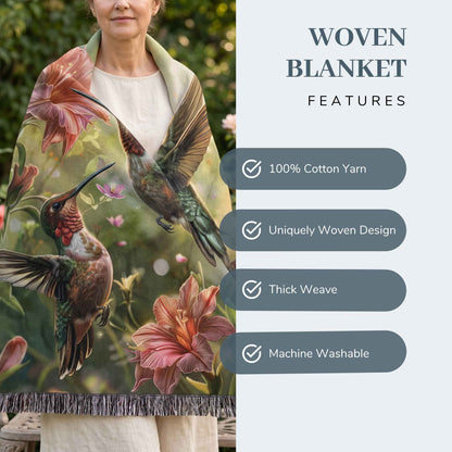 Hummingbird Harmony Woven Blanket