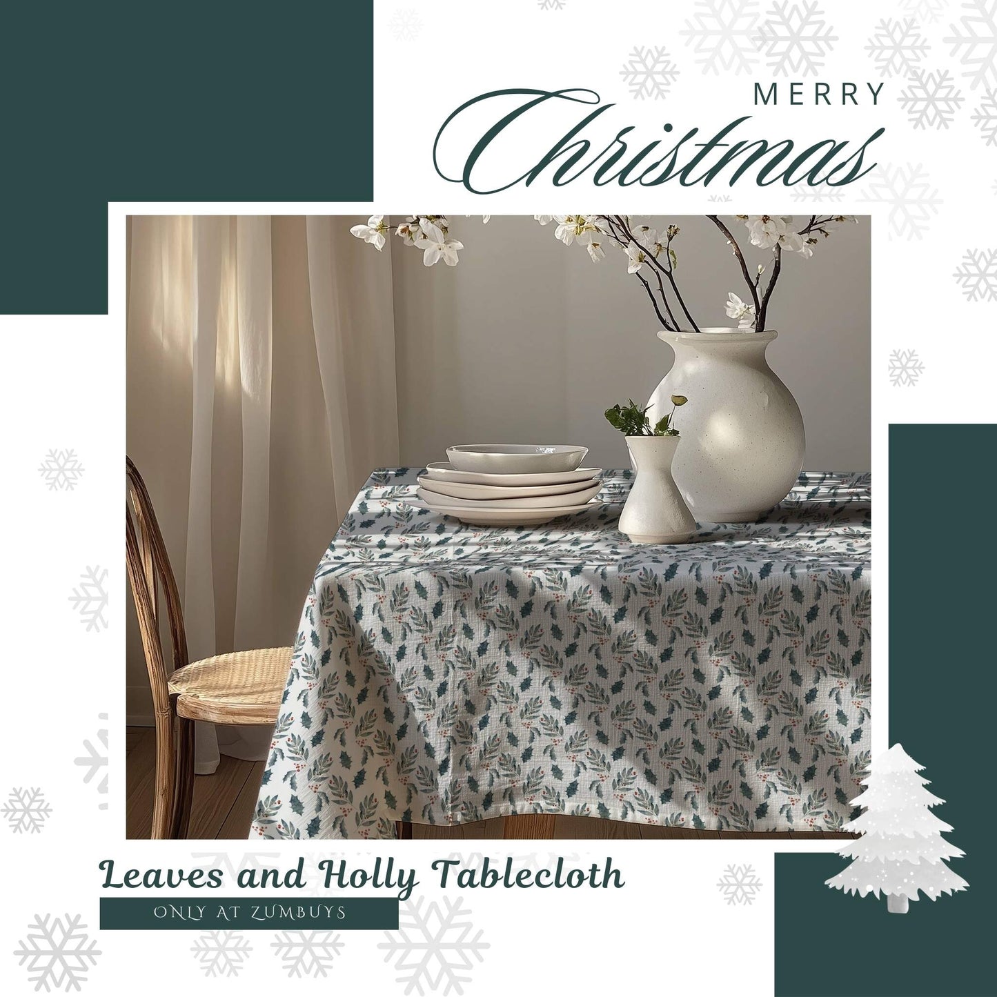 Leaves and Holly Tablecloth