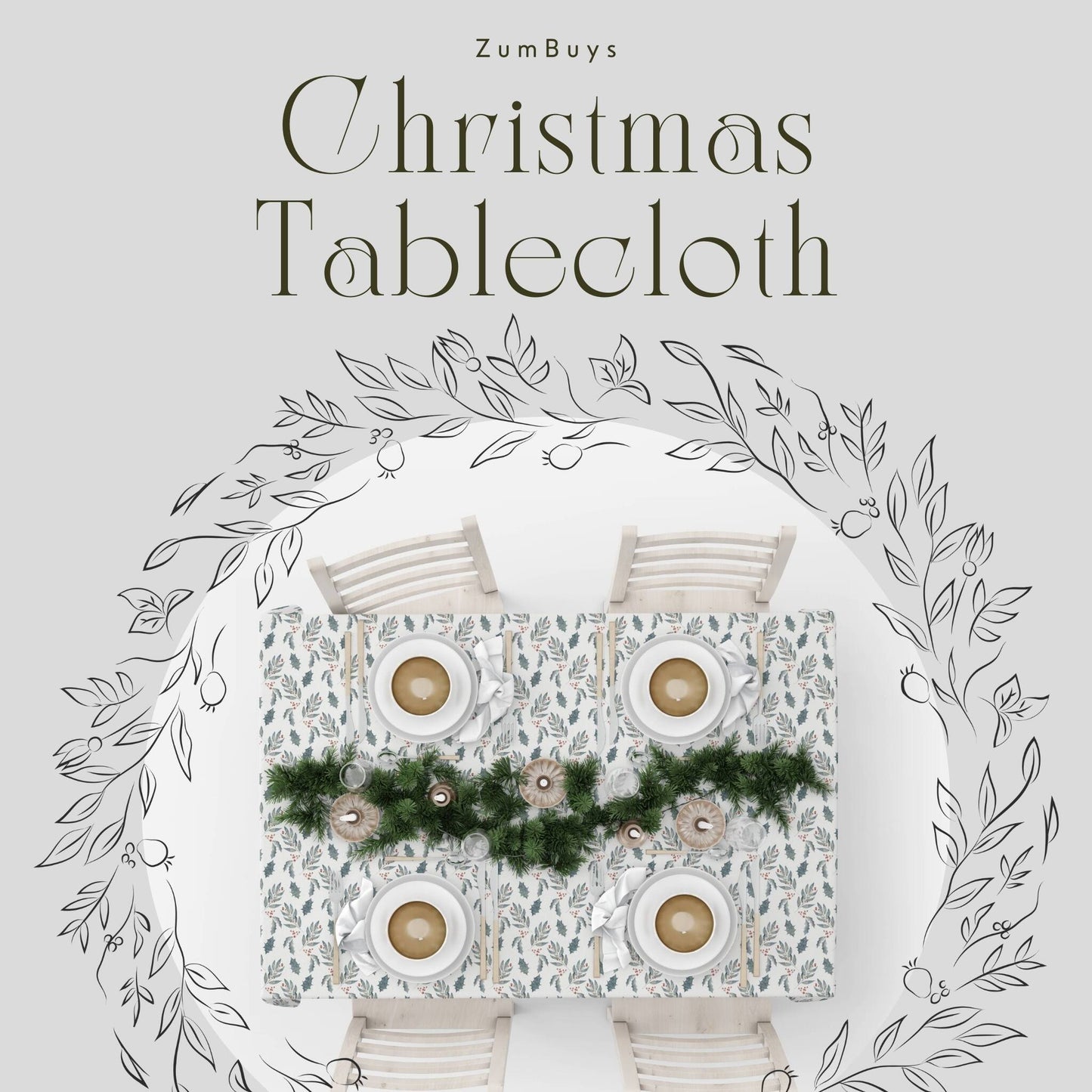 Leaves and Holly Tablecloth