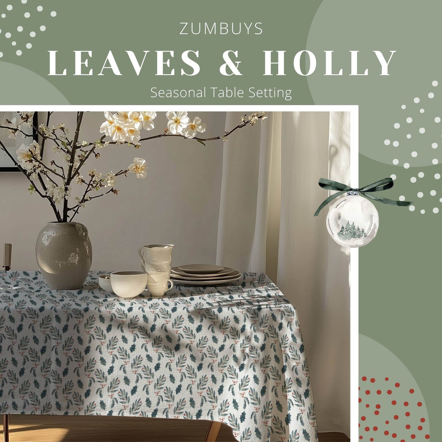 Leaves and Holly Tablecloth