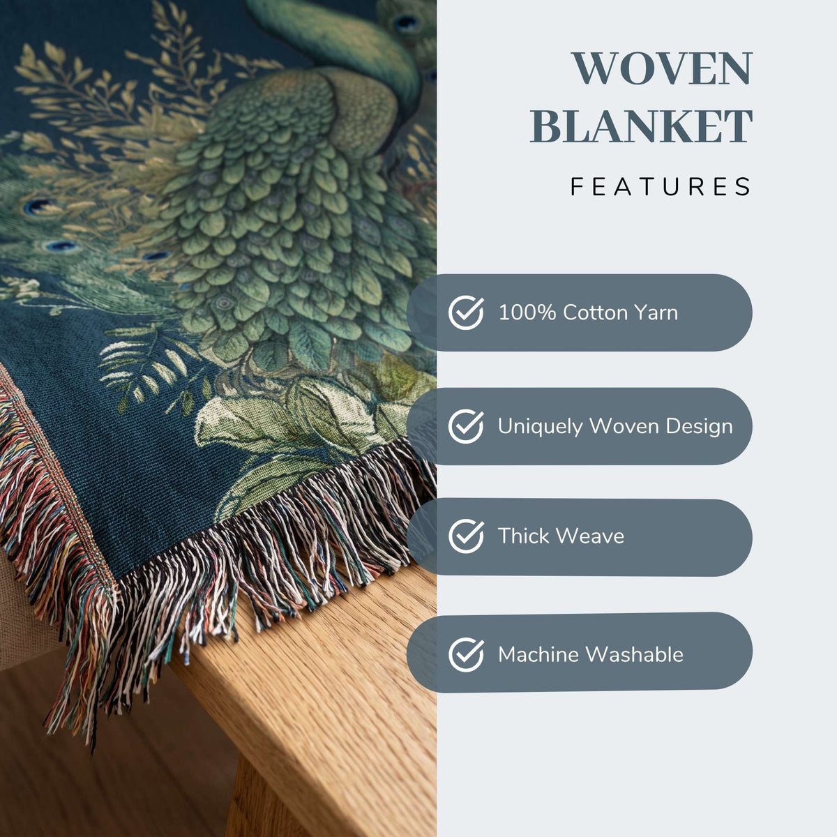 Regal Peacock Woven Blanket