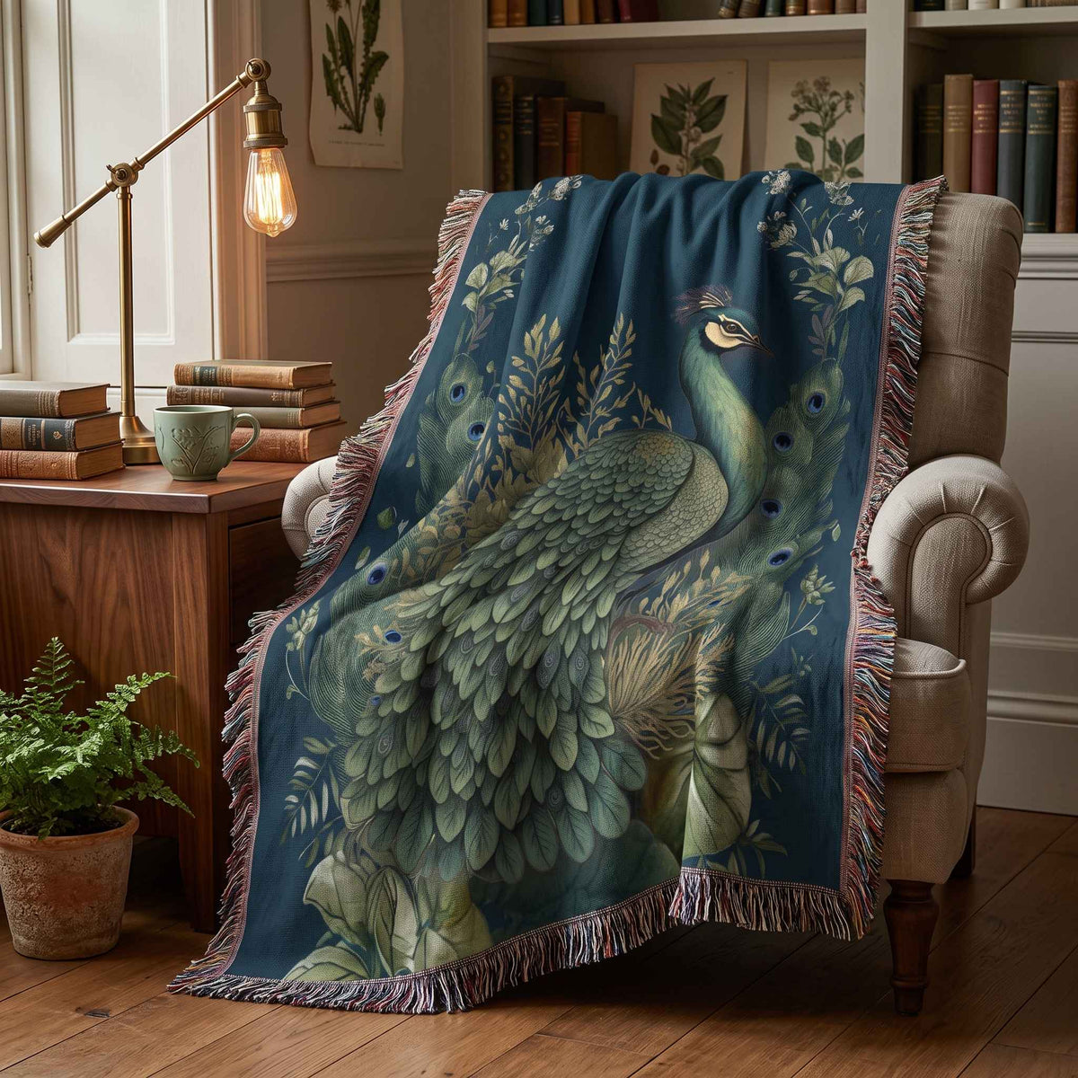 Regal Peacock Woven Blanket