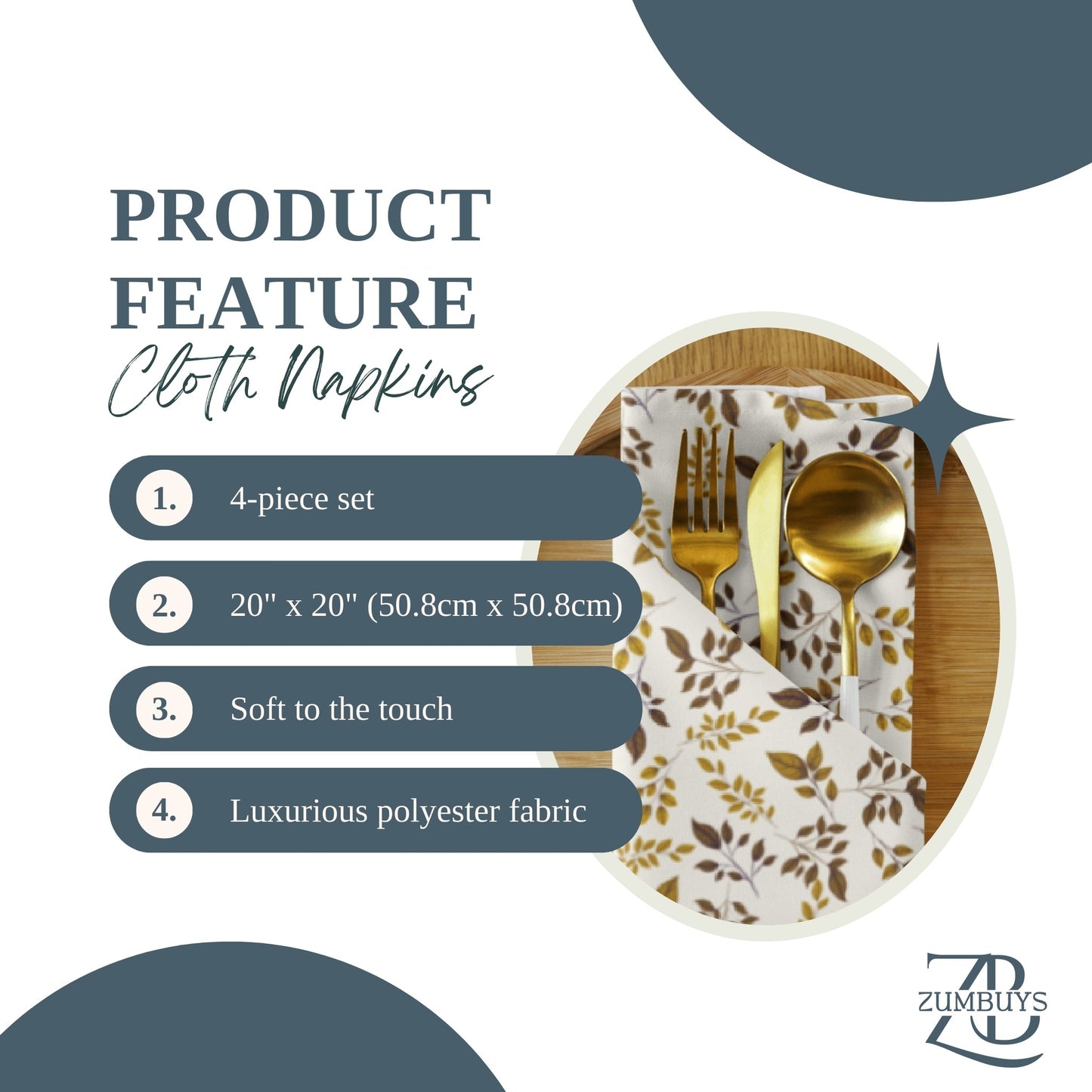 Rustic Leaves Cloth Napkin Set of 4