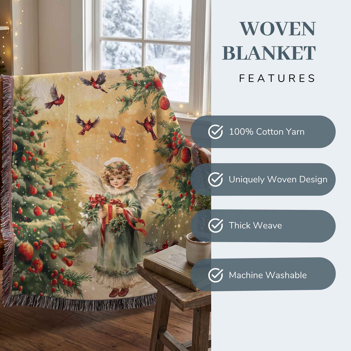 Vintage Woodland Angel Woven Blanket