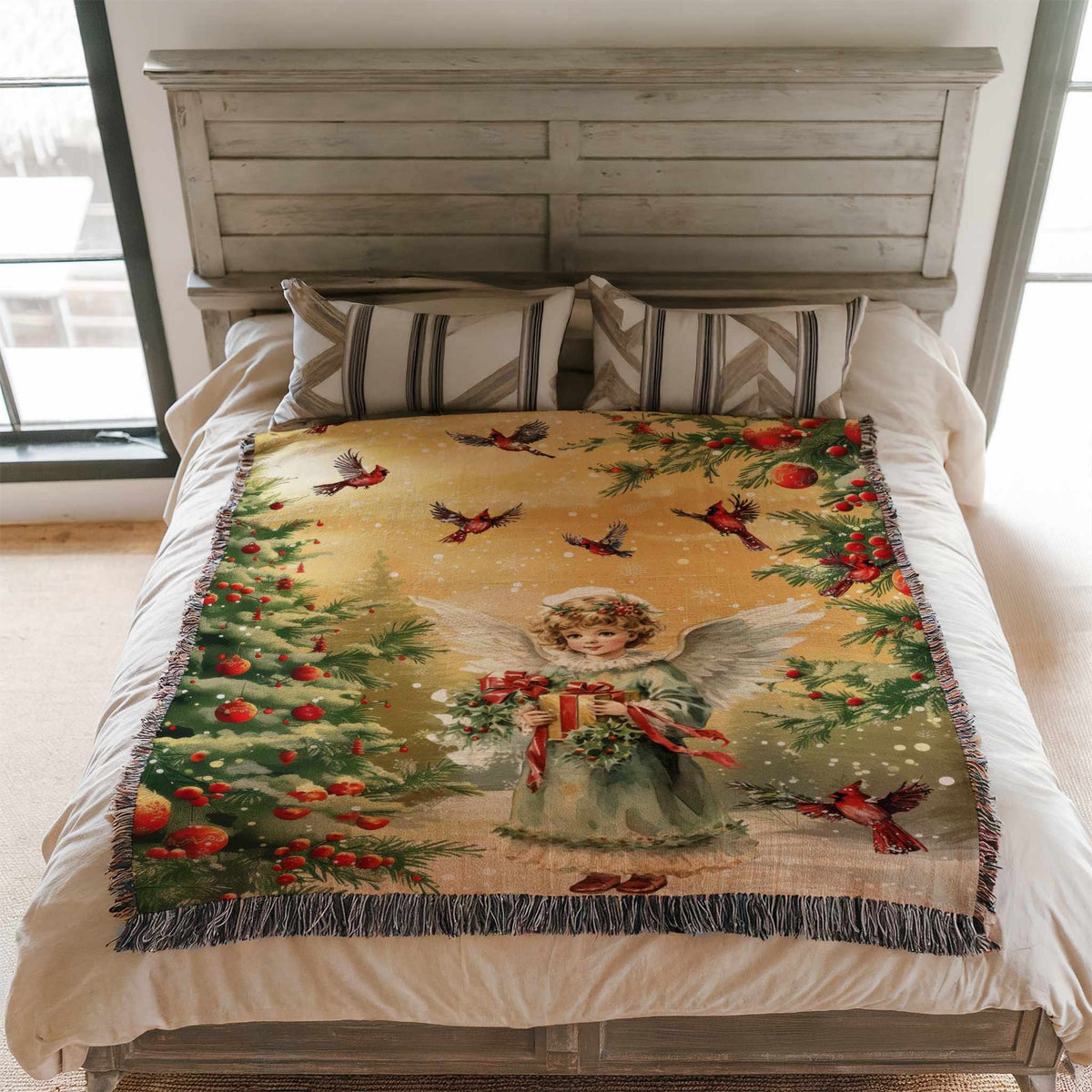 Vintage Woodland Angel Woven Blanket