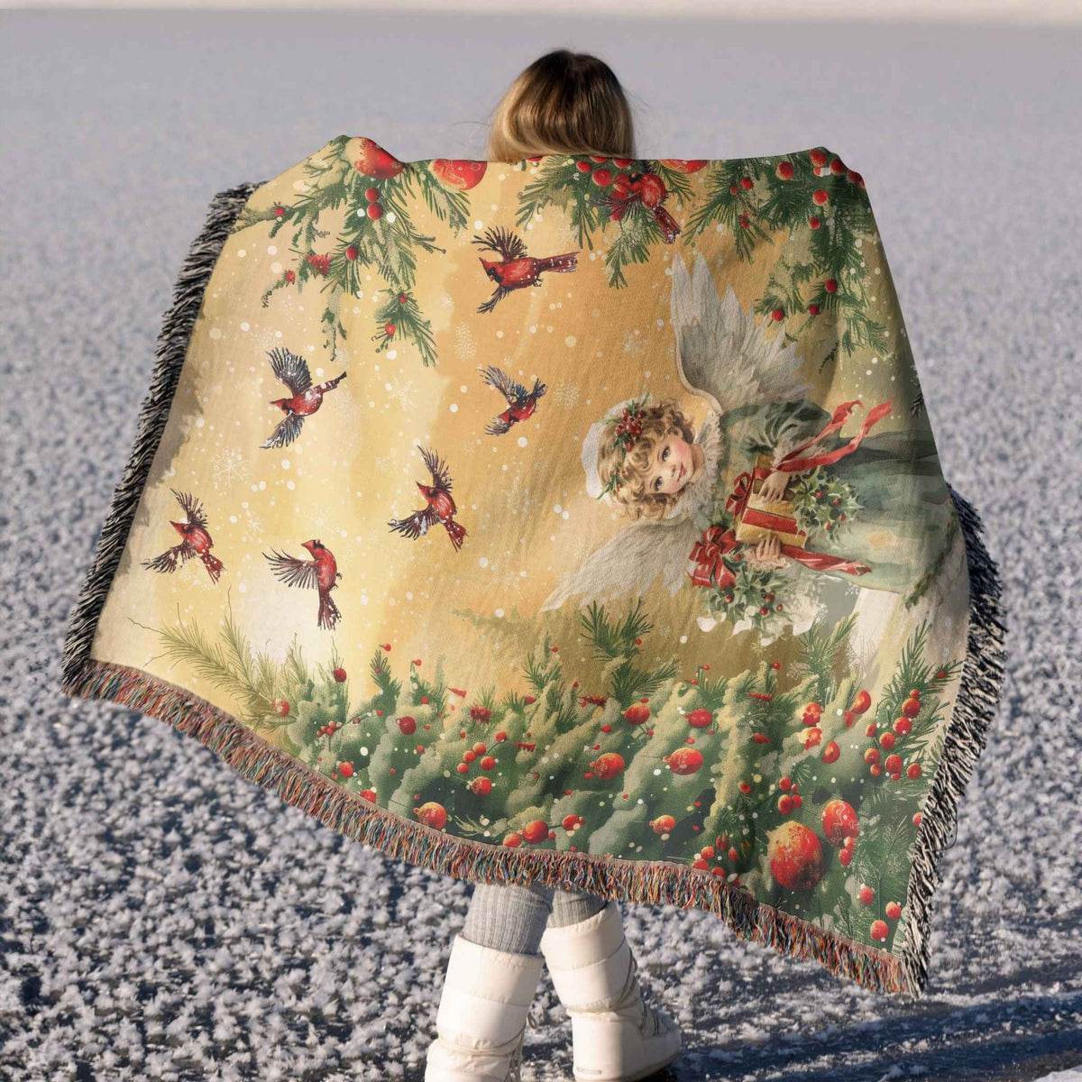 Vintage Woodland Angel Woven Blanket