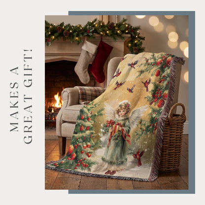 Vintage Woodland Angel Woven Blanket