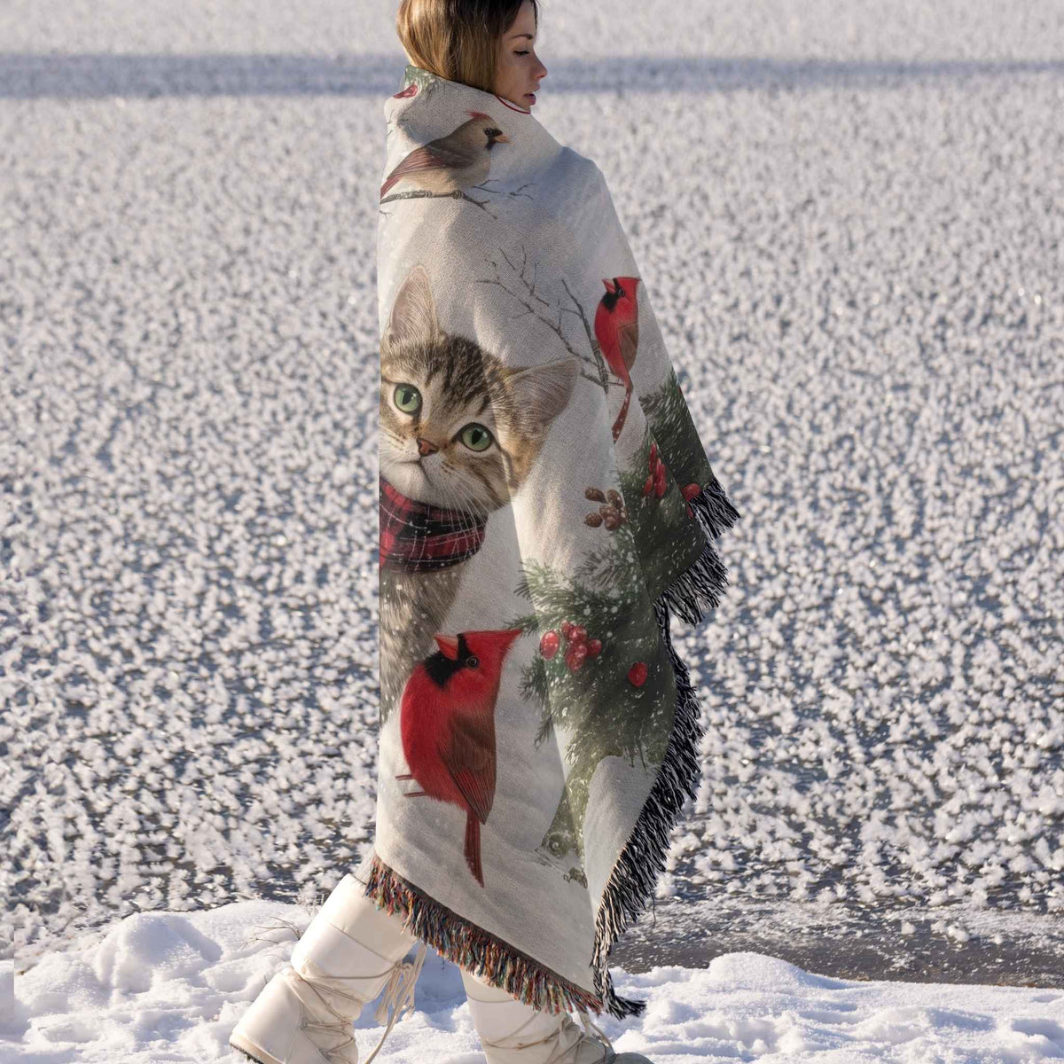 Yuletide Whiskers and Wings Woven Blanket