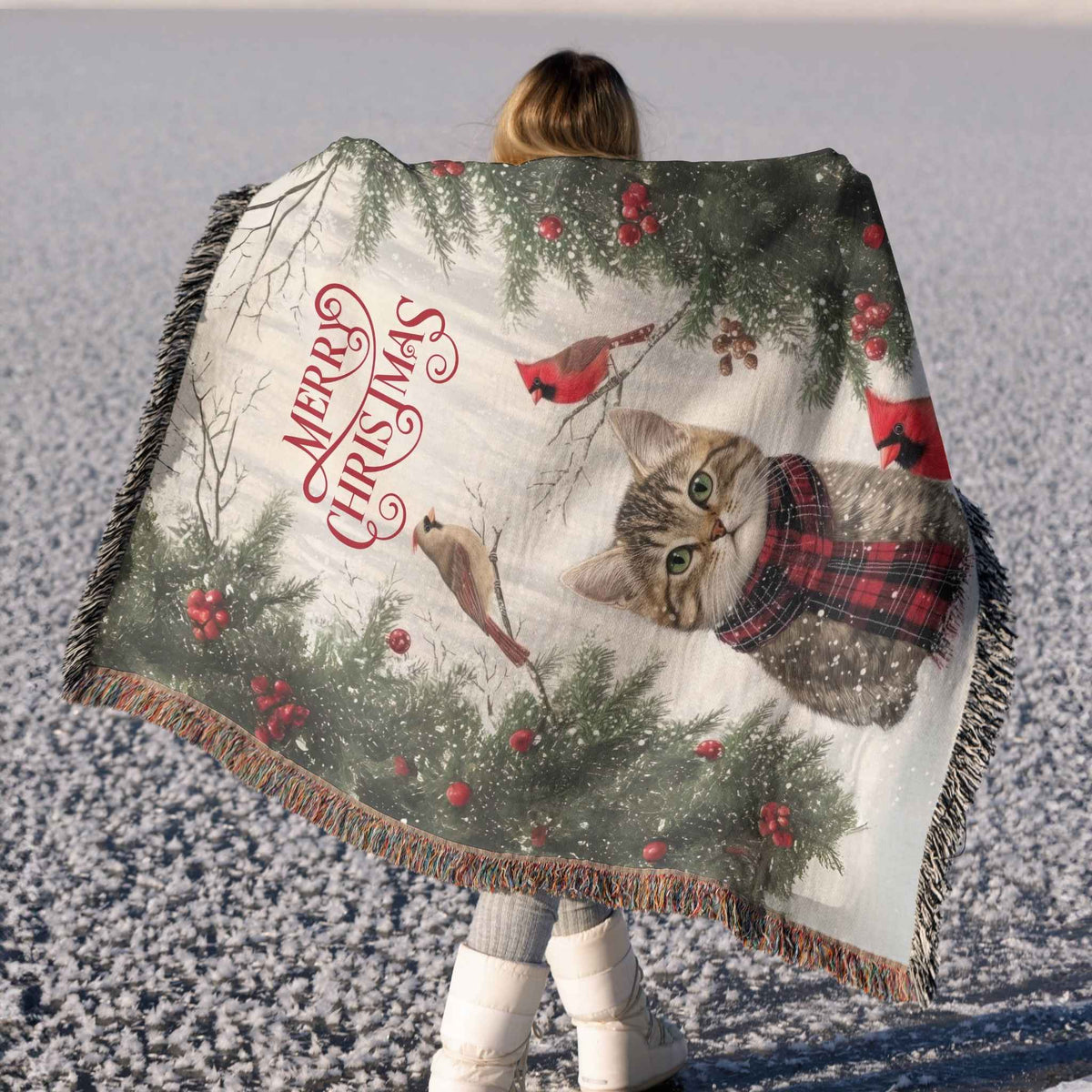 Yuletide Whiskers and Wings Woven Blanket